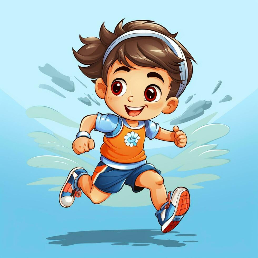 child boy jogging cartoon illustration art photo