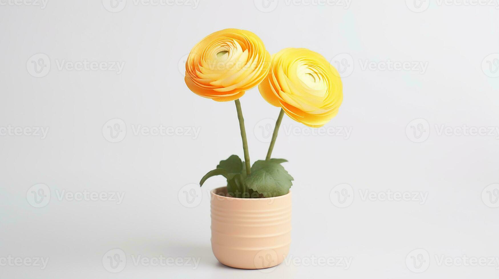 Photo of Ranunculus flower in pot isolated on white background. Generative AI
