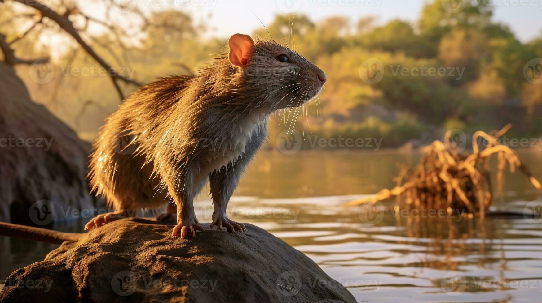 Close-up photo of a Cane Rat looking in their habitat. Generative AI