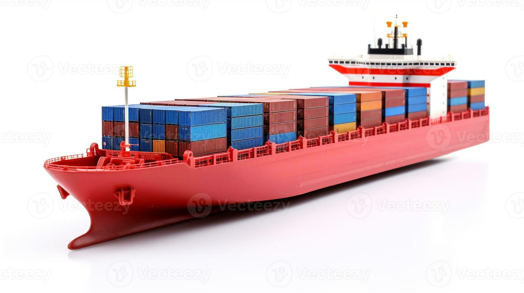 Displaying a 3D miniature Container Ship. Generative AI photo