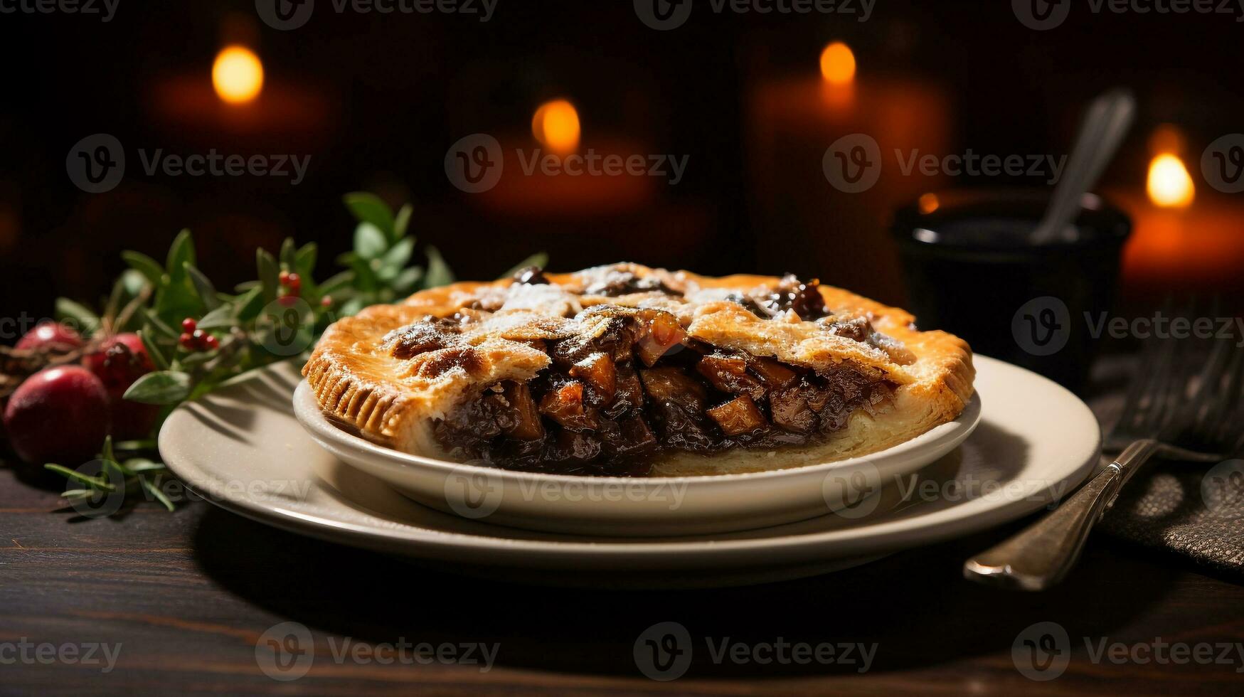 Photo of Mincemeat Pie as a dish in a high-end restaurant. Generative AI