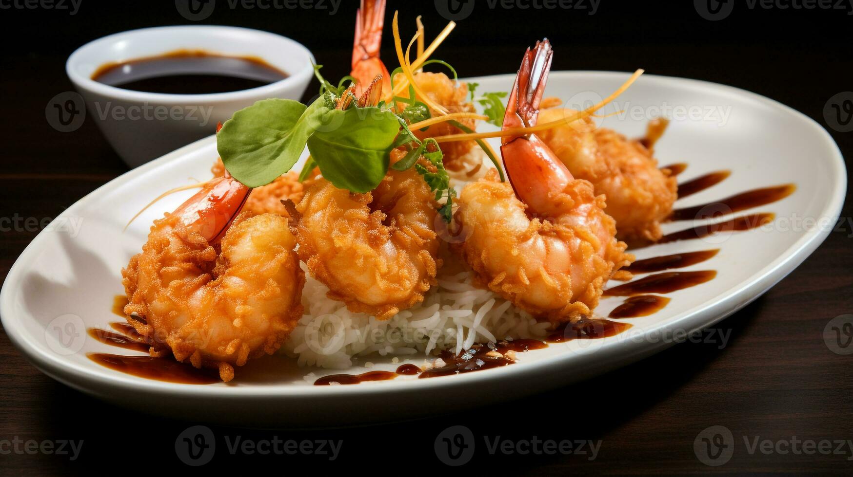 Photo of Coconut Shrimp as a dish in a high-end restaurant. Generative AI