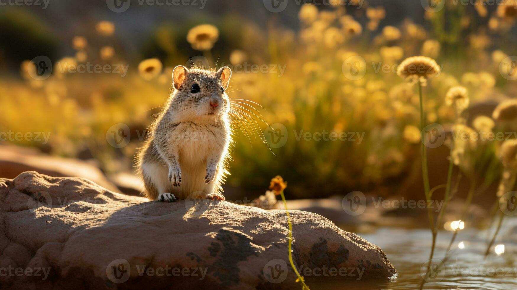 Close-up photo of a Kangaroo Rat looking in their habitat. Generative AI