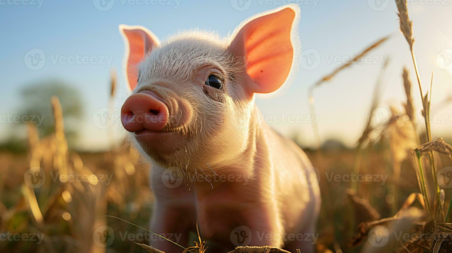 Close-up photo of a Pig looking any direction. Generative AI