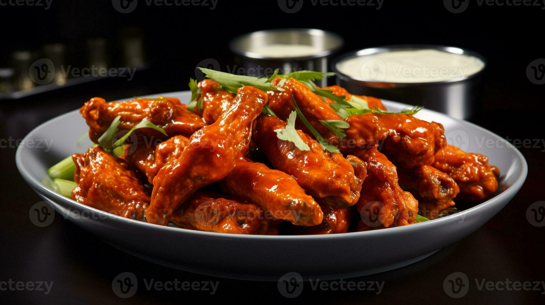 Photo of Buffalo Wings as a dish in a high-end restaurant. Generative AI