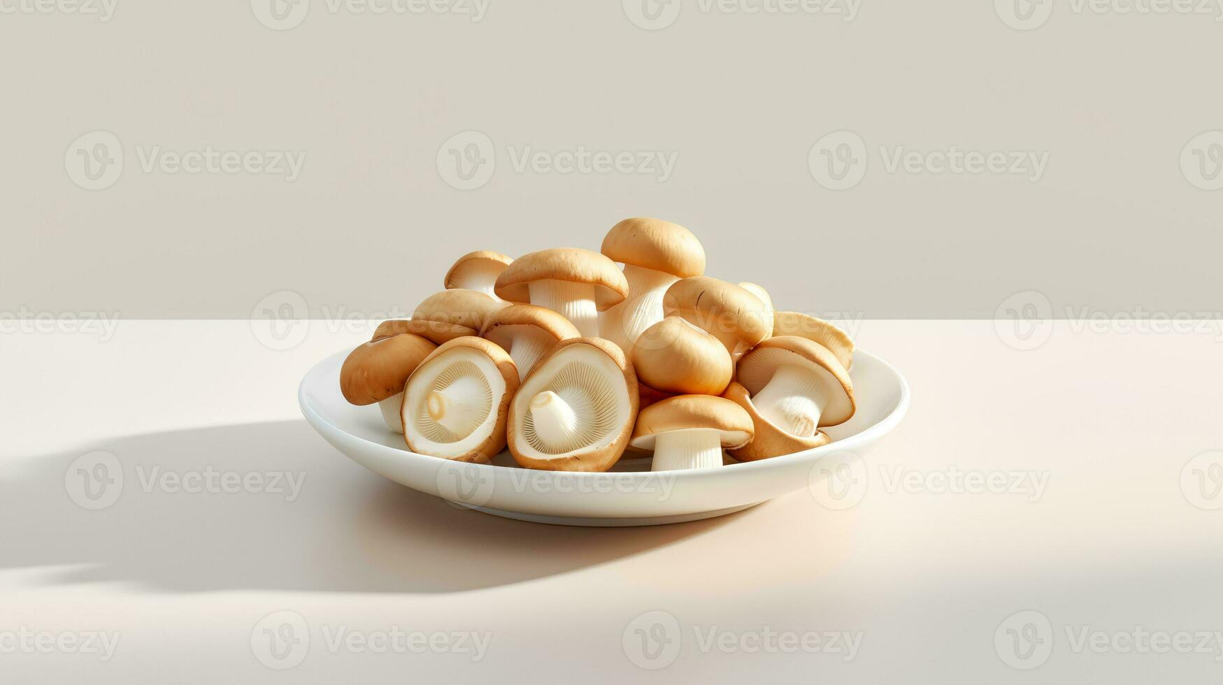 Photo of Mushrooms on plate isolated on white background. generative ai