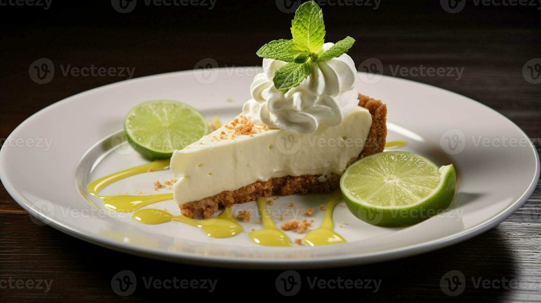 Photo of Key Lime Pie as a dish in a high-end restaurant. Generative AI