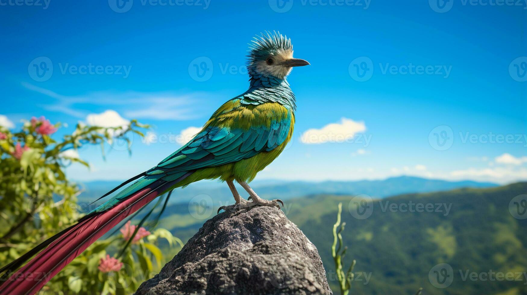 foto de quetzal en El r bosque con azul cielo. generativo ai