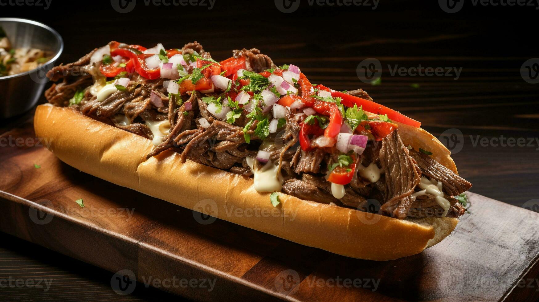 Photo of Cheesesteak Sandwich as a dish in a high-end restaurant. Generative AI