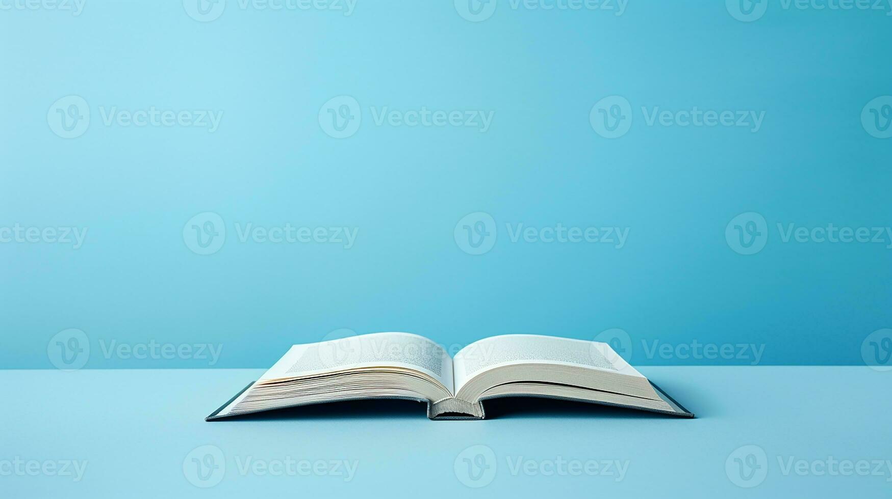 Open book on blue background. Back to school concept. Copy space. Generative AI photo