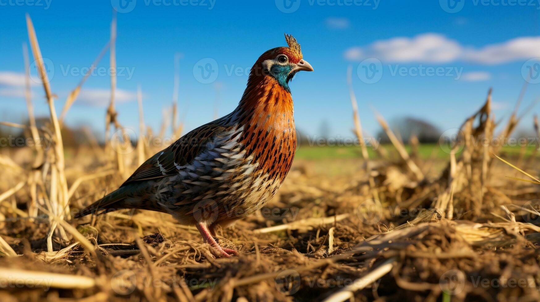 Photo of a Pheasant in the Farmland. Generative AI
