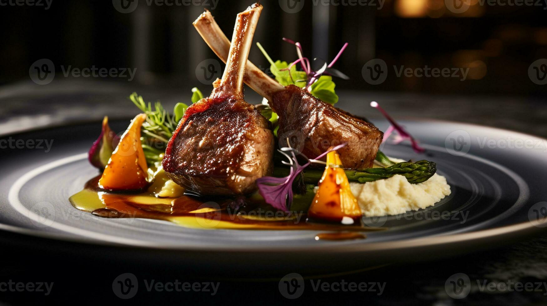 Photo of Spring Lamb Chops as a dish in a high-end restaurant. Generative AI