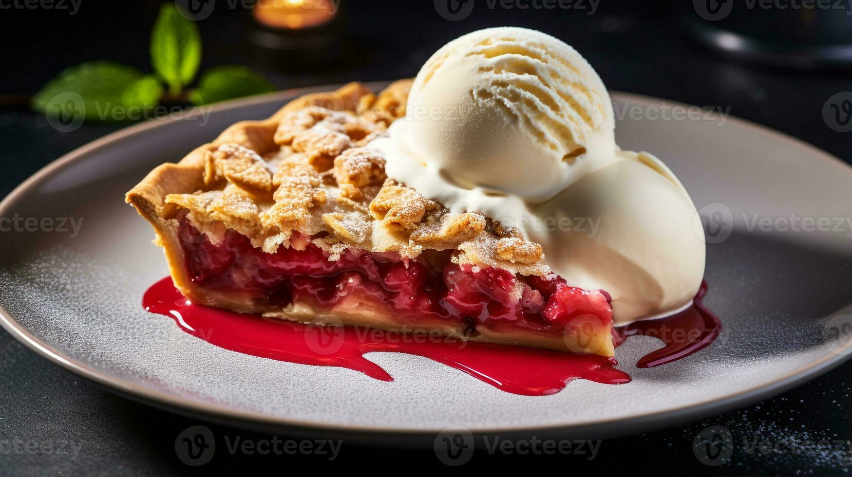 Photo of Rhubarb Pie as a dish in a high-end restaurant. Generative AI