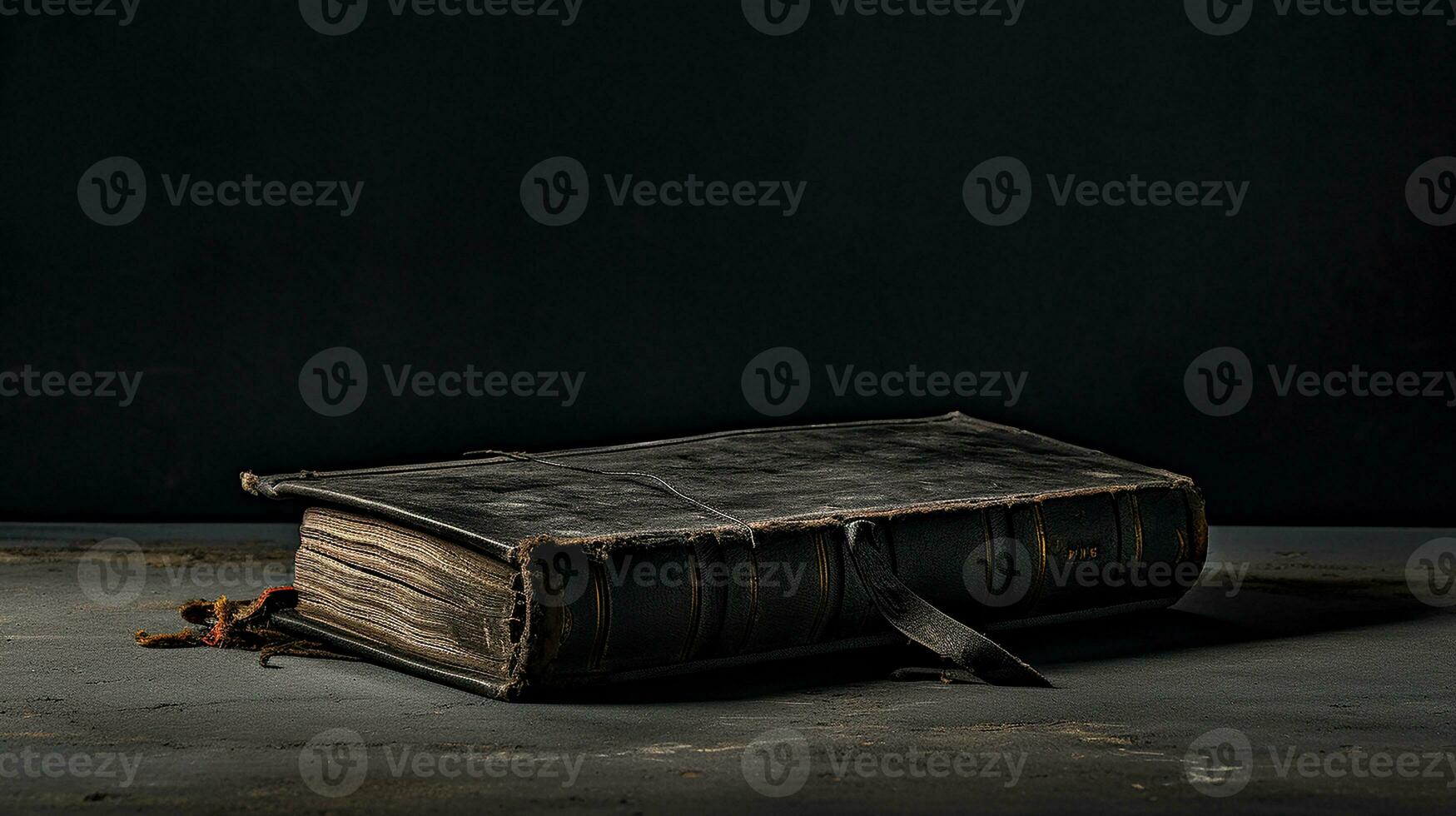 Old book on a black background. Vintage style. Toned. Generative AI photo