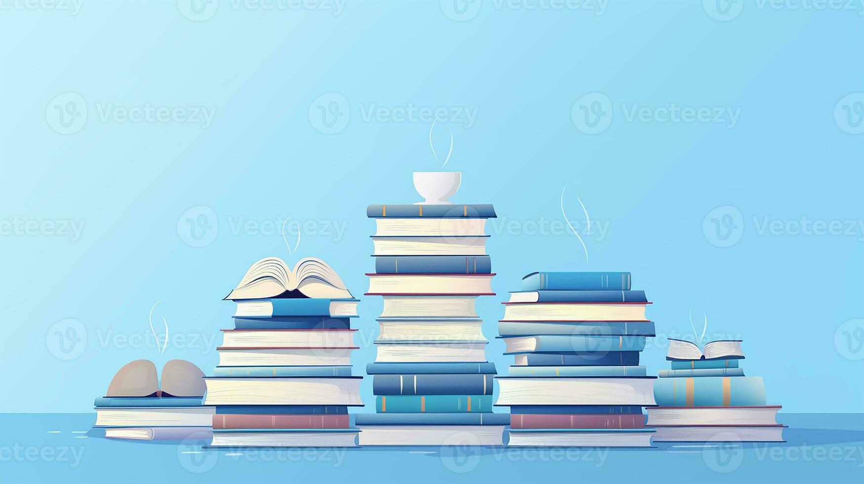 Flat design of pile of books. Generative AI photo