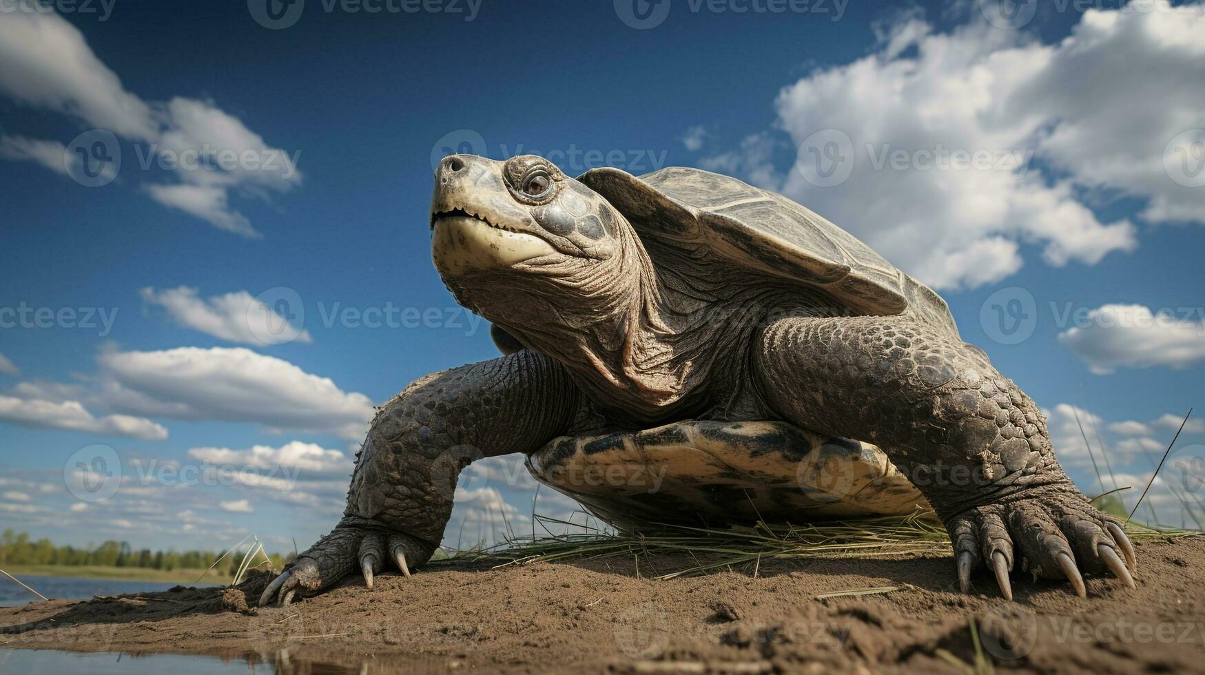 Photo of a Snapping Turtle under Blue Sky. Generative AI