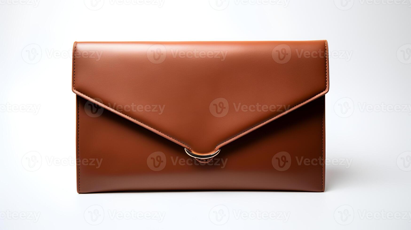 Photo of Minimalist brown clutch isolated on white background. generative ai