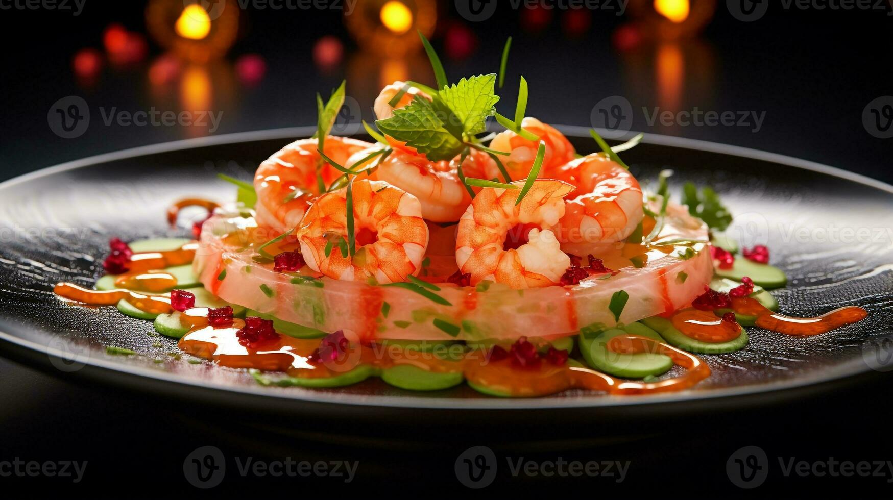 Photo of Shrimp Cocktail as a dish in a high-end restaurant. Generative AI
