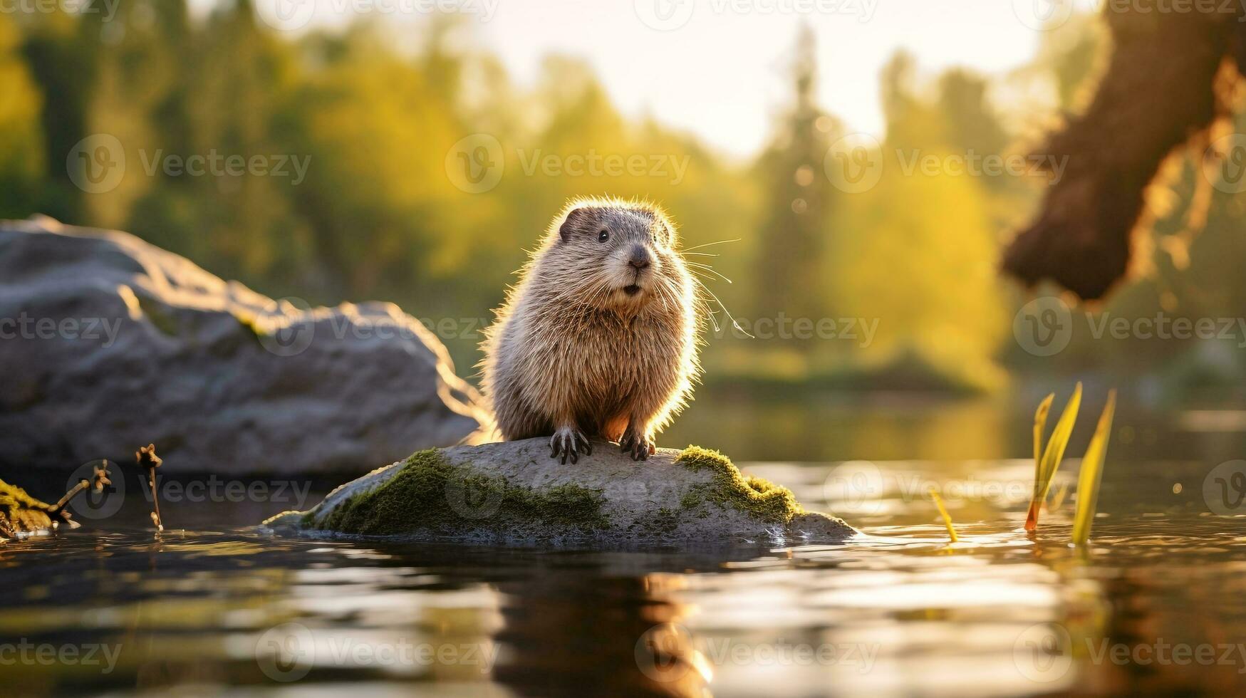 Close-up photo of a Lemming looking in their habitat. Generative AI