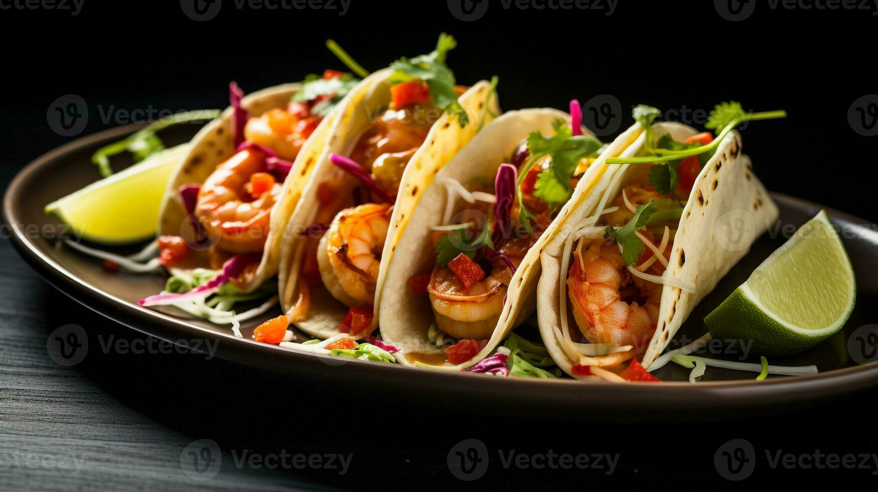 Photo of Shrimp Tacos as a dish in a high-end restaurant. Generative AI