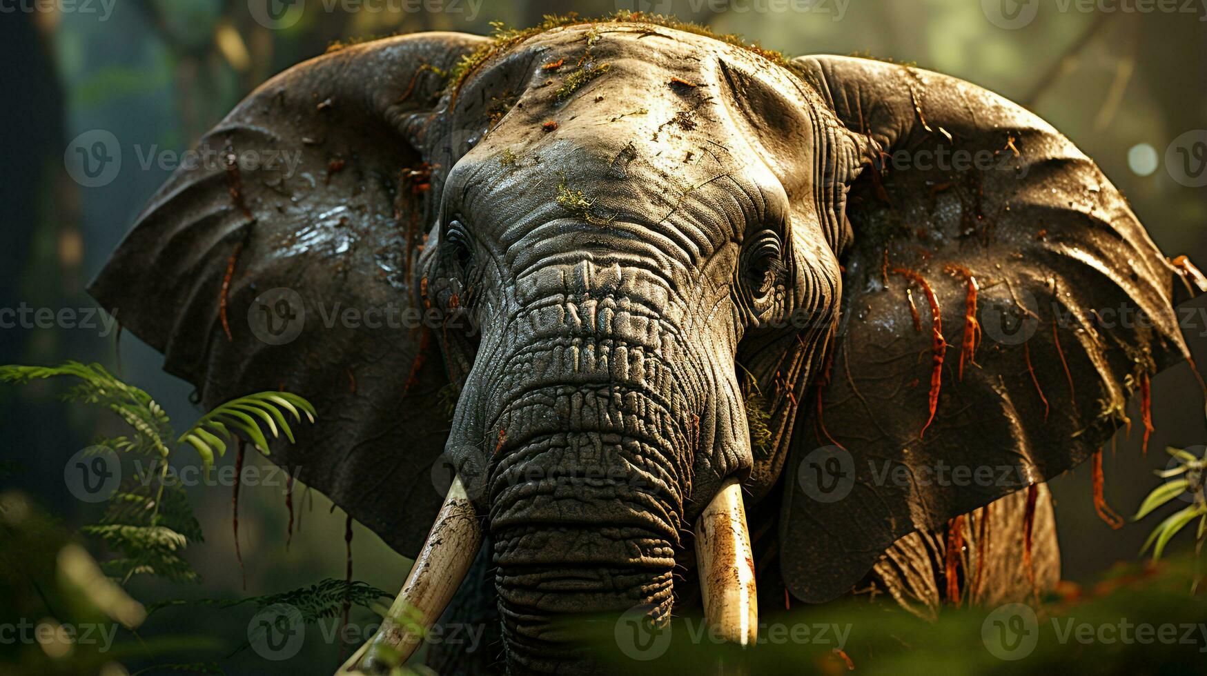 Close-up photo of a African Elephant looking any direction on jungle. Generative AI