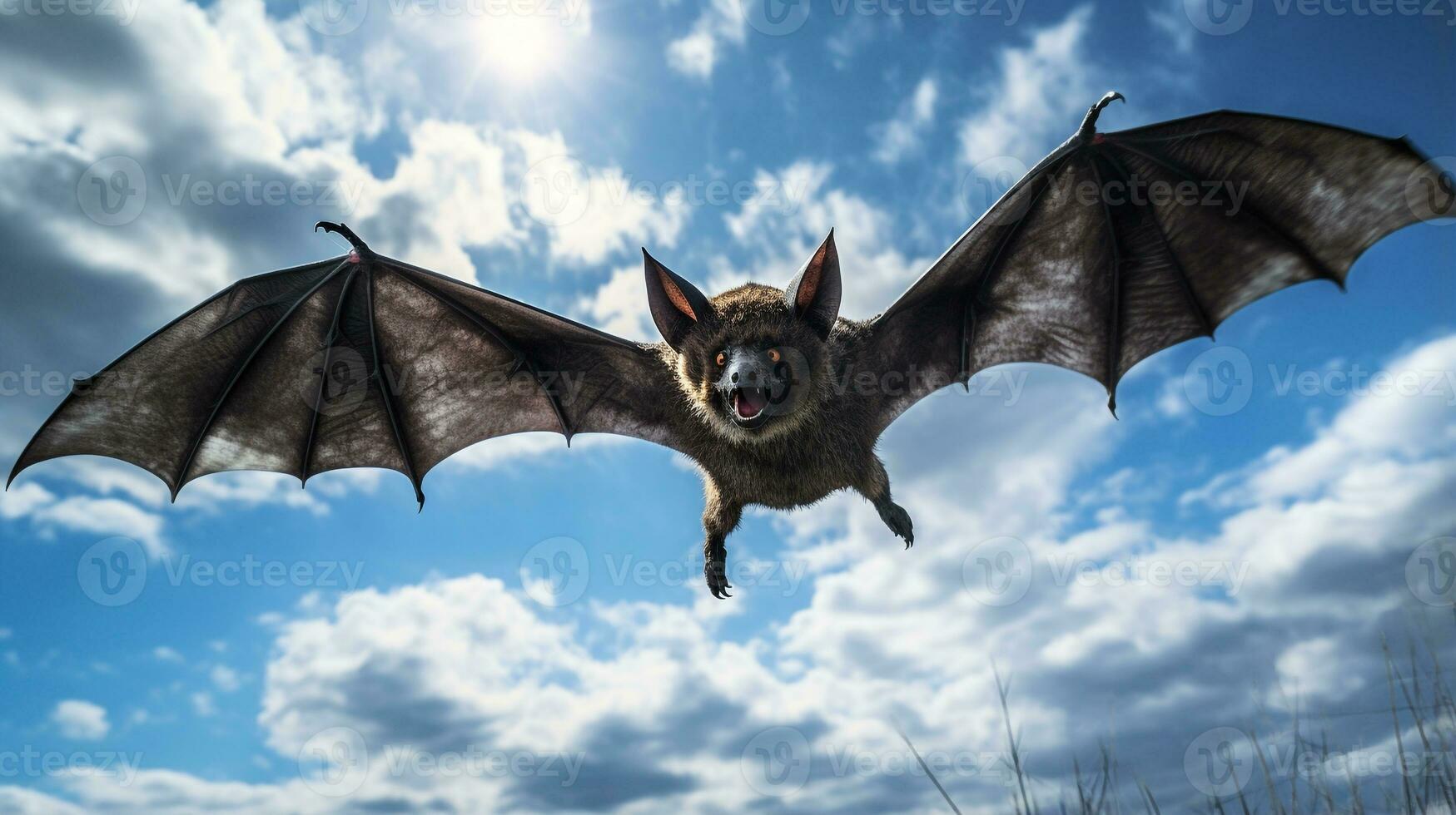 Photo of a Vampire Bat under Blue Sky. Generative AI