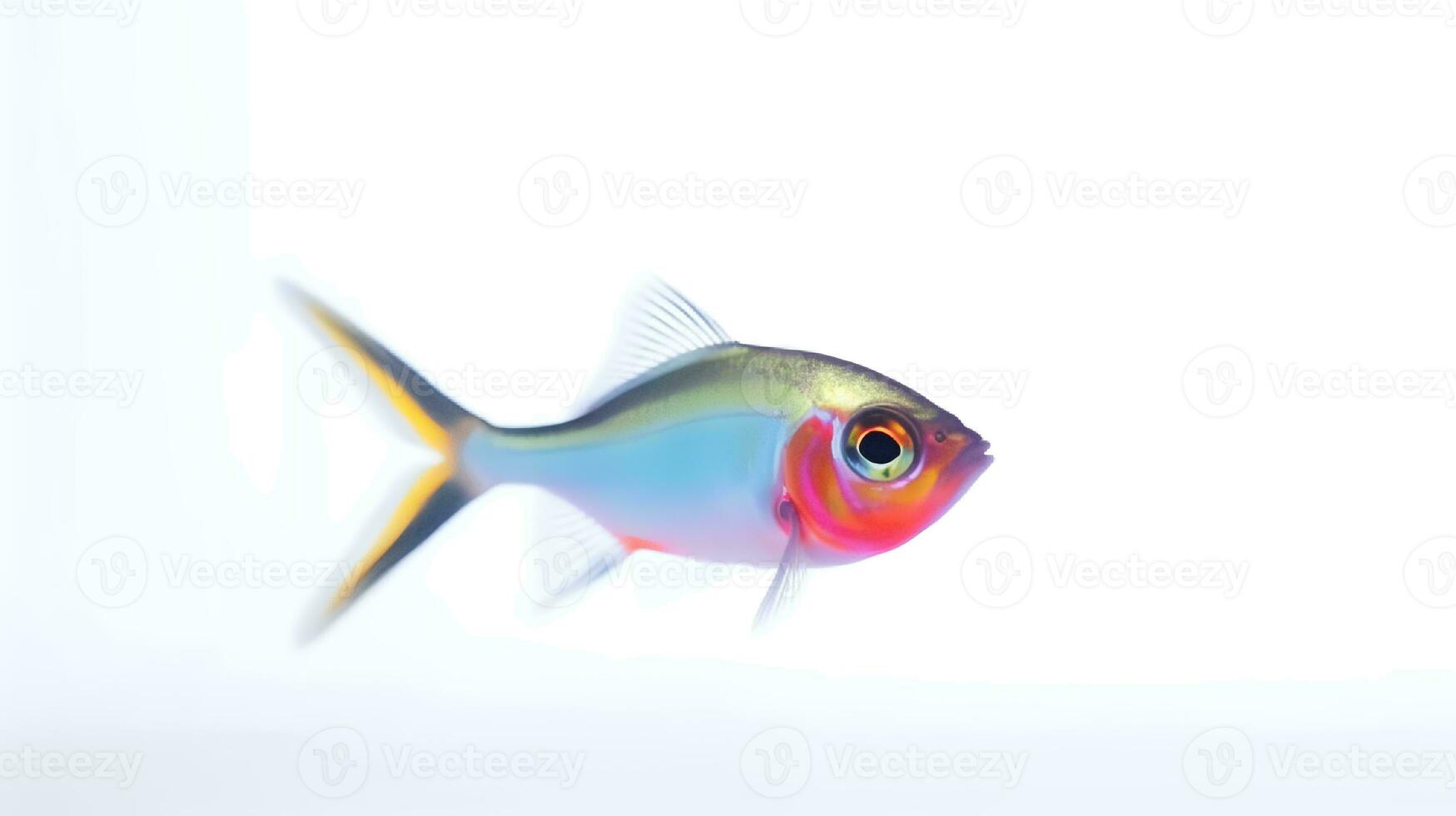 Photo of a neon tetras fish on white background. Generative AI