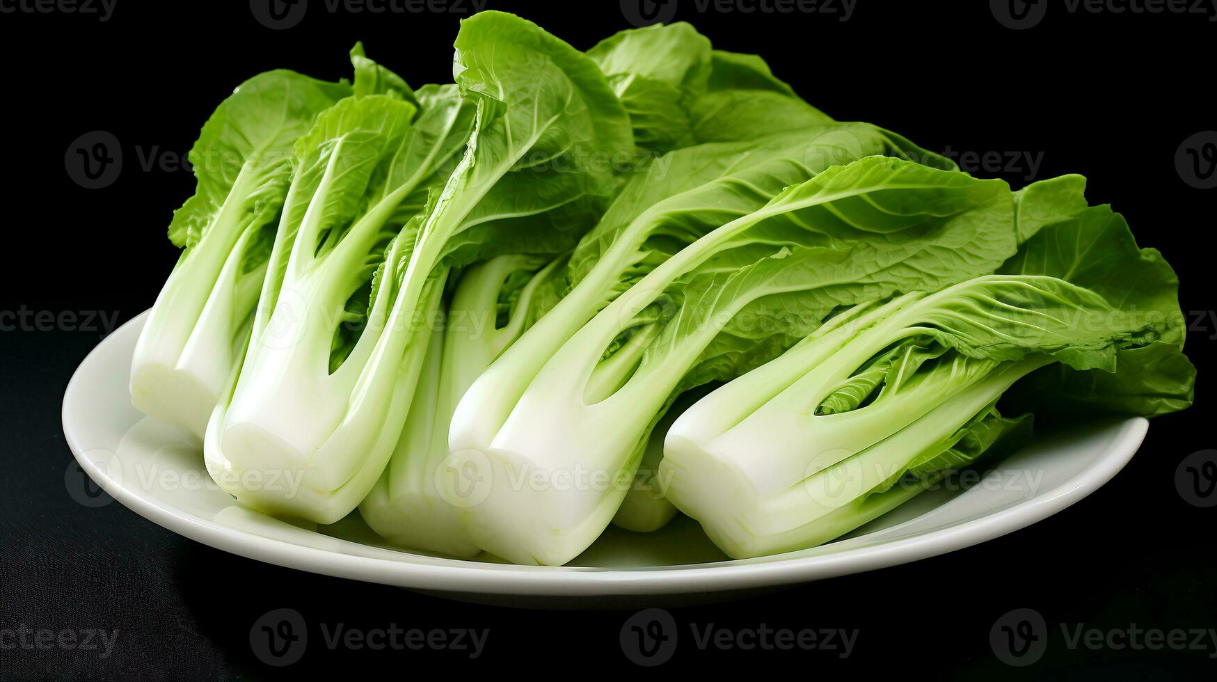 Photo of Bok choy on plate isolated on white background. generative ai