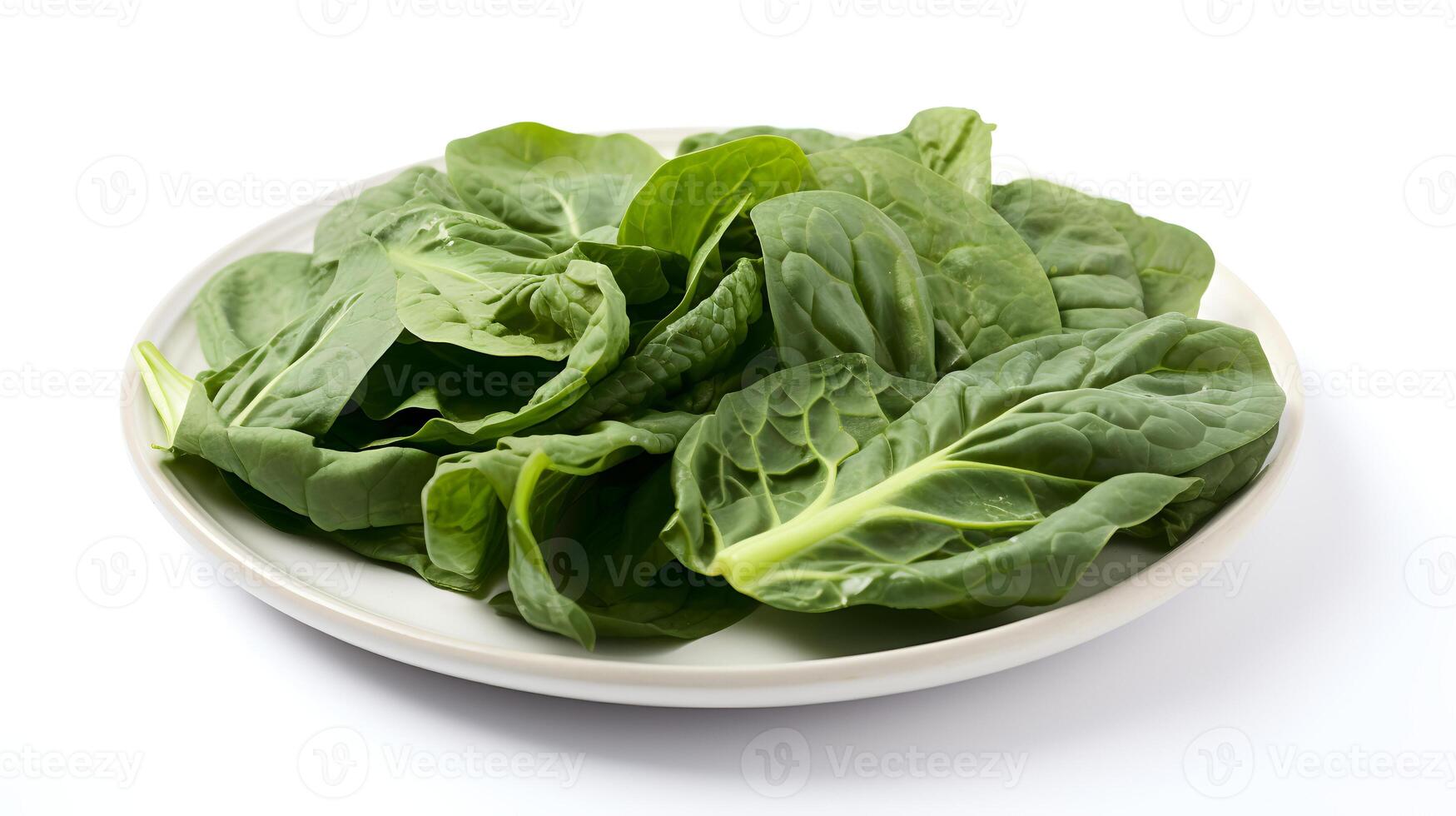 Photo of Collard greens on plate isolated on white background.