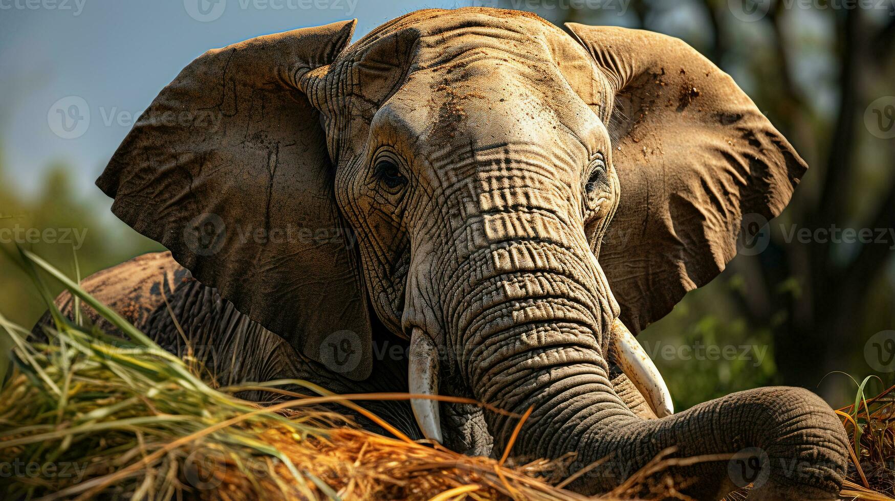 Close-up photo of a African Elephant looking any direction on jungle. Generative AI