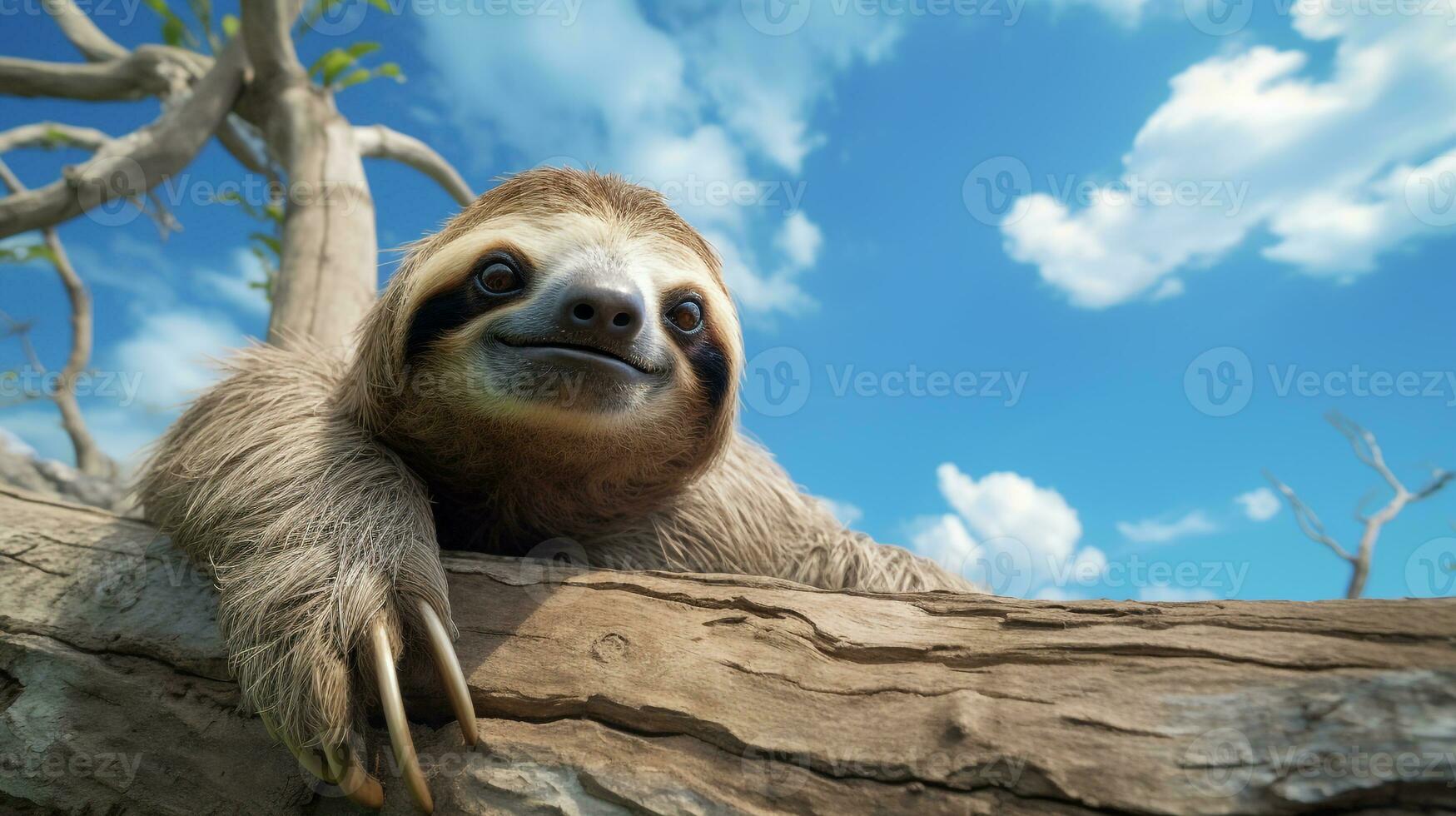 Photo of a Sloth under Blue Sky. Generative AI