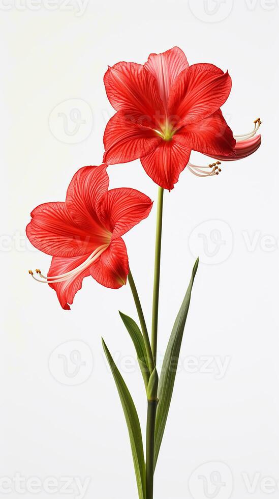 Photo of beautiful Amaryllis flower isolated on white background. Generative AI
