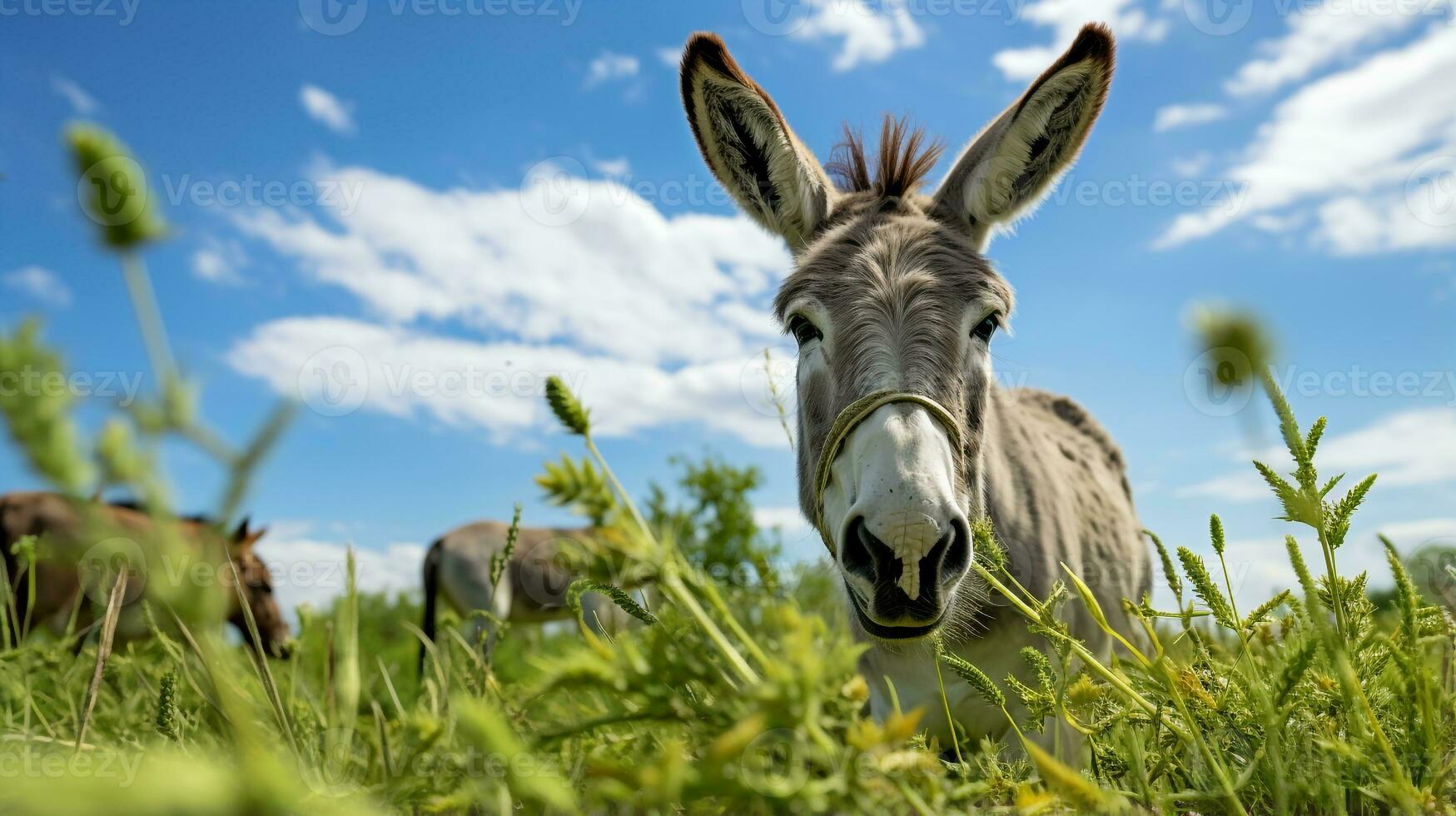 Photo of a Donkey in the Farmland. Generative AI