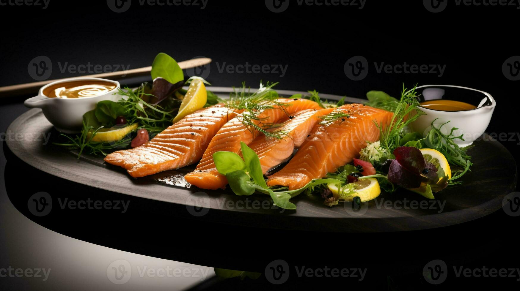 Photo of Smoked Salmon Platter as a dish in a high-end restaurant. Generative AI