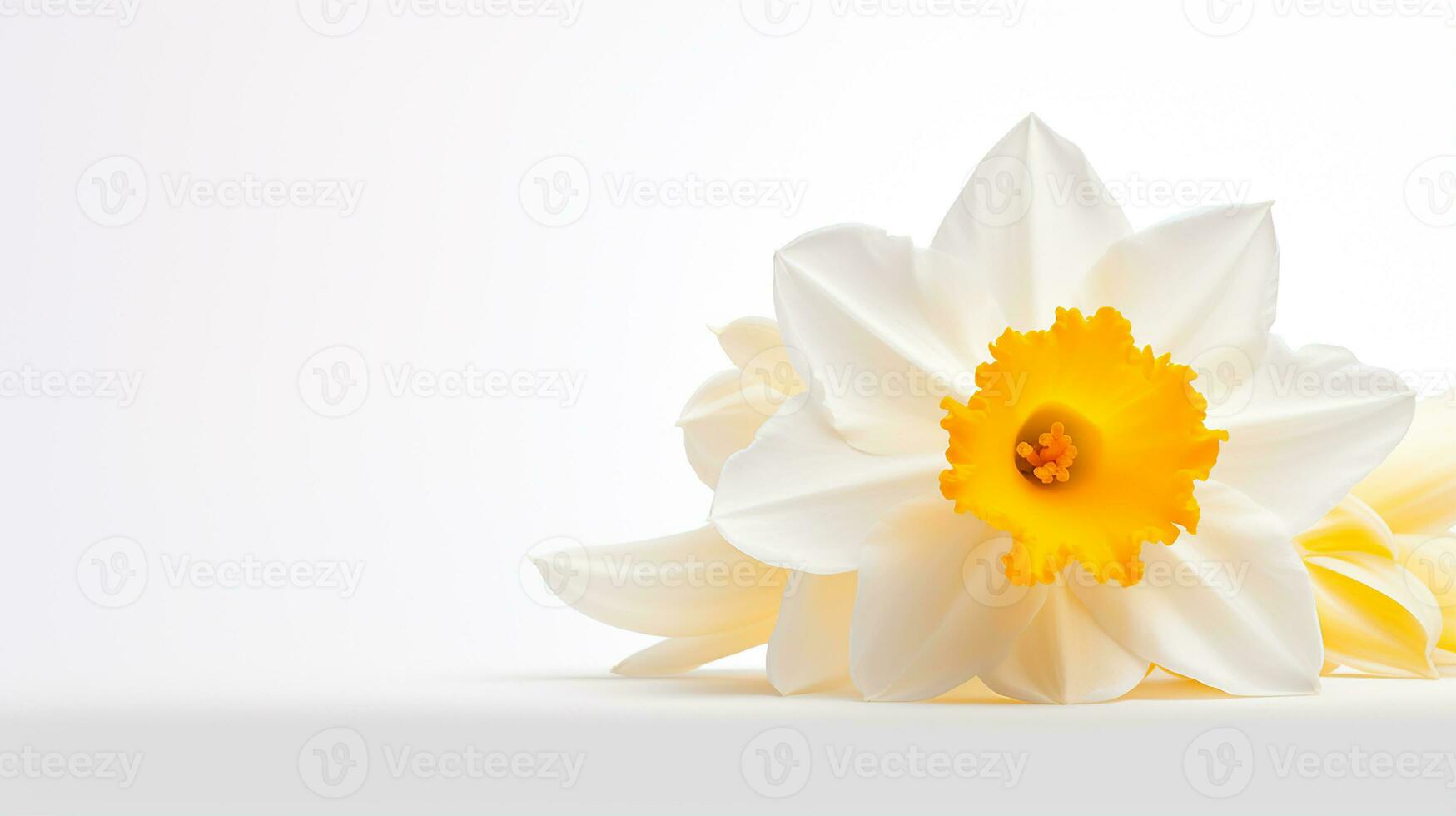 Photo of beautiful Narcissus flower isolated on white background. Generative AI