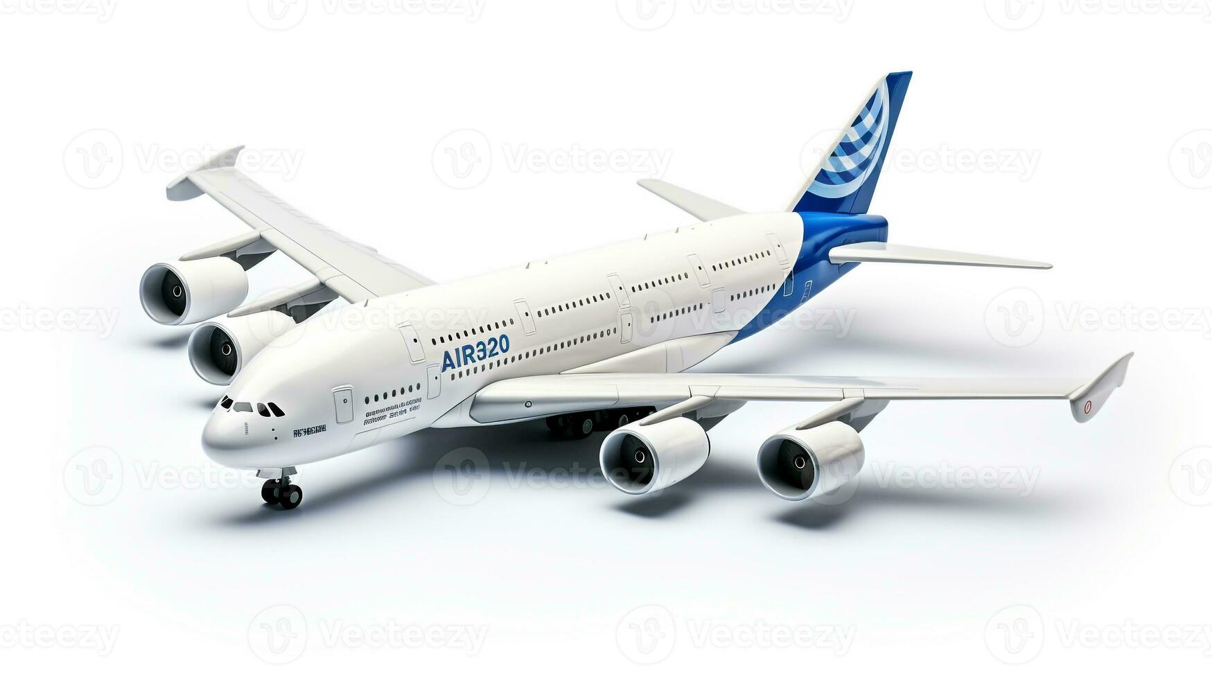 Displaying a 3D miniature Airbus A380. Generative AI photo