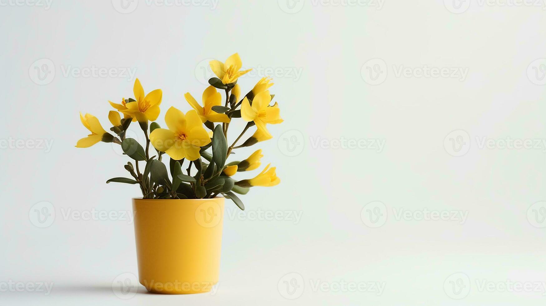 Photo of Winter Jasmine flower in pot isolated on white background. Generative AI