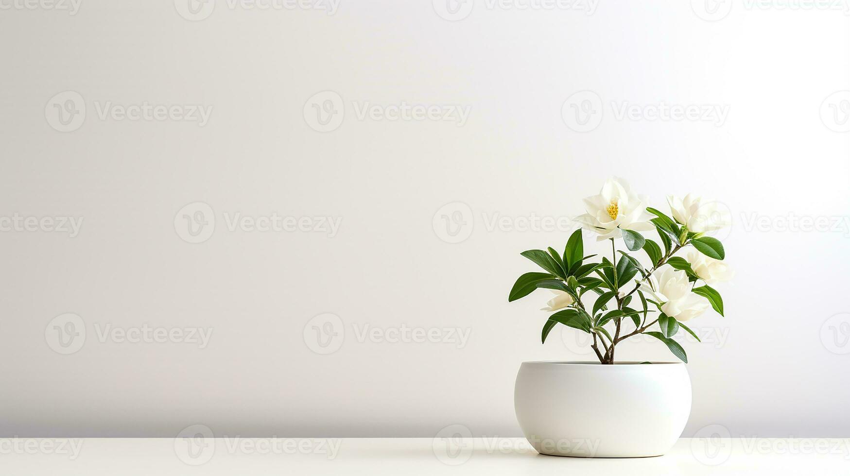 Photo of Jasmine flower in pot isolated on white background. Generative AI
