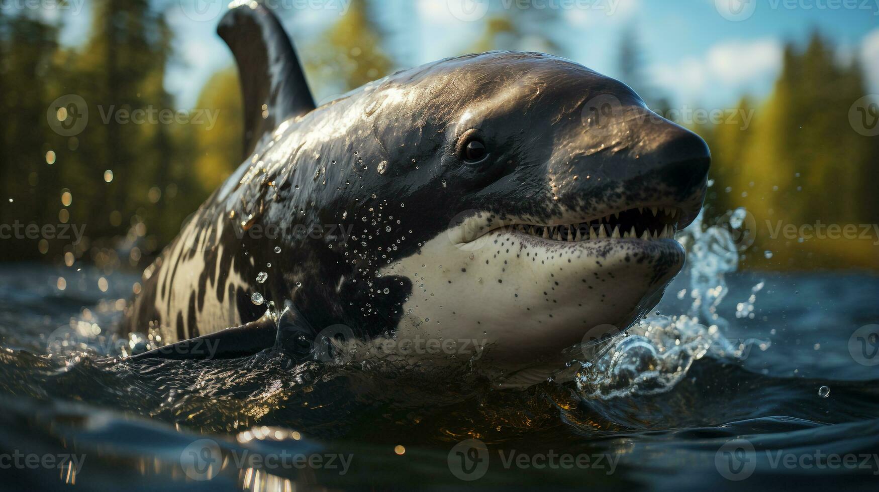 Close-up photo of a Killer Whale looking any direction. Generative AI