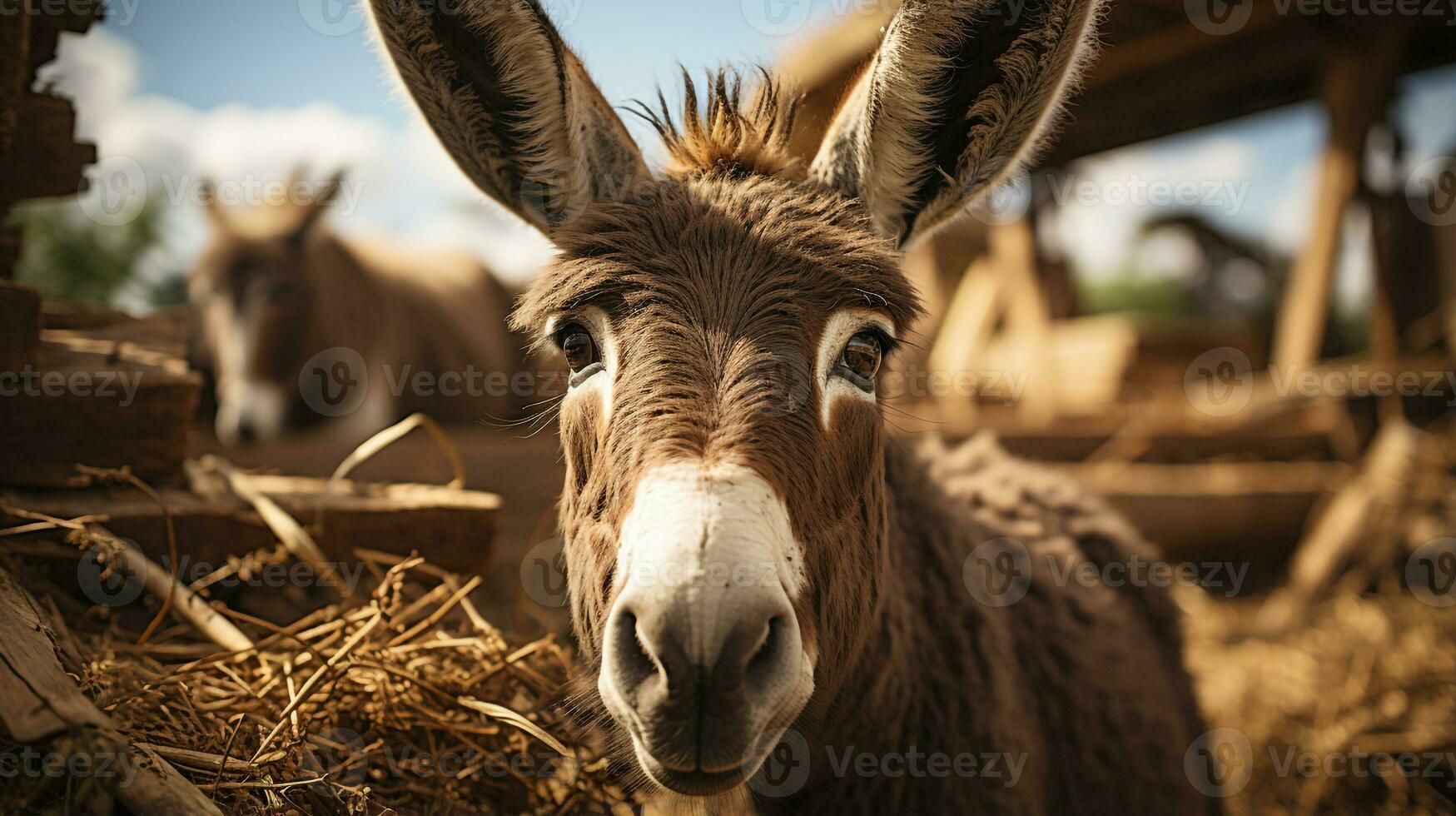 Close-up photo of a Donkey looking any direction. Generative AI