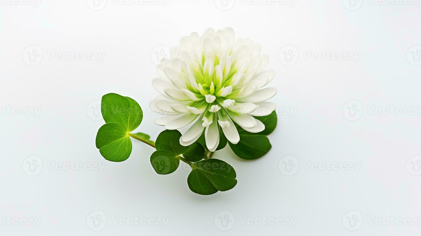 Photo of beautiful White Clover flower isolated on white background. Generative AI