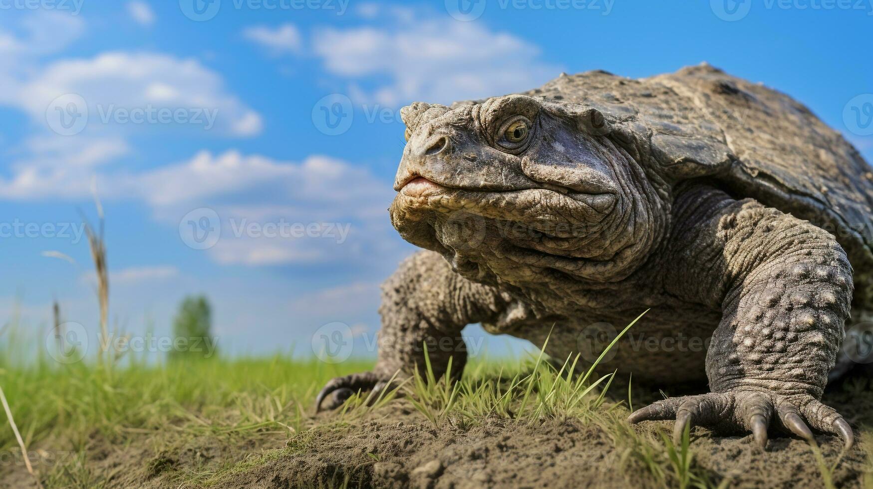 Photo of a Snapping Turtle under Blue Sky. Generative AI