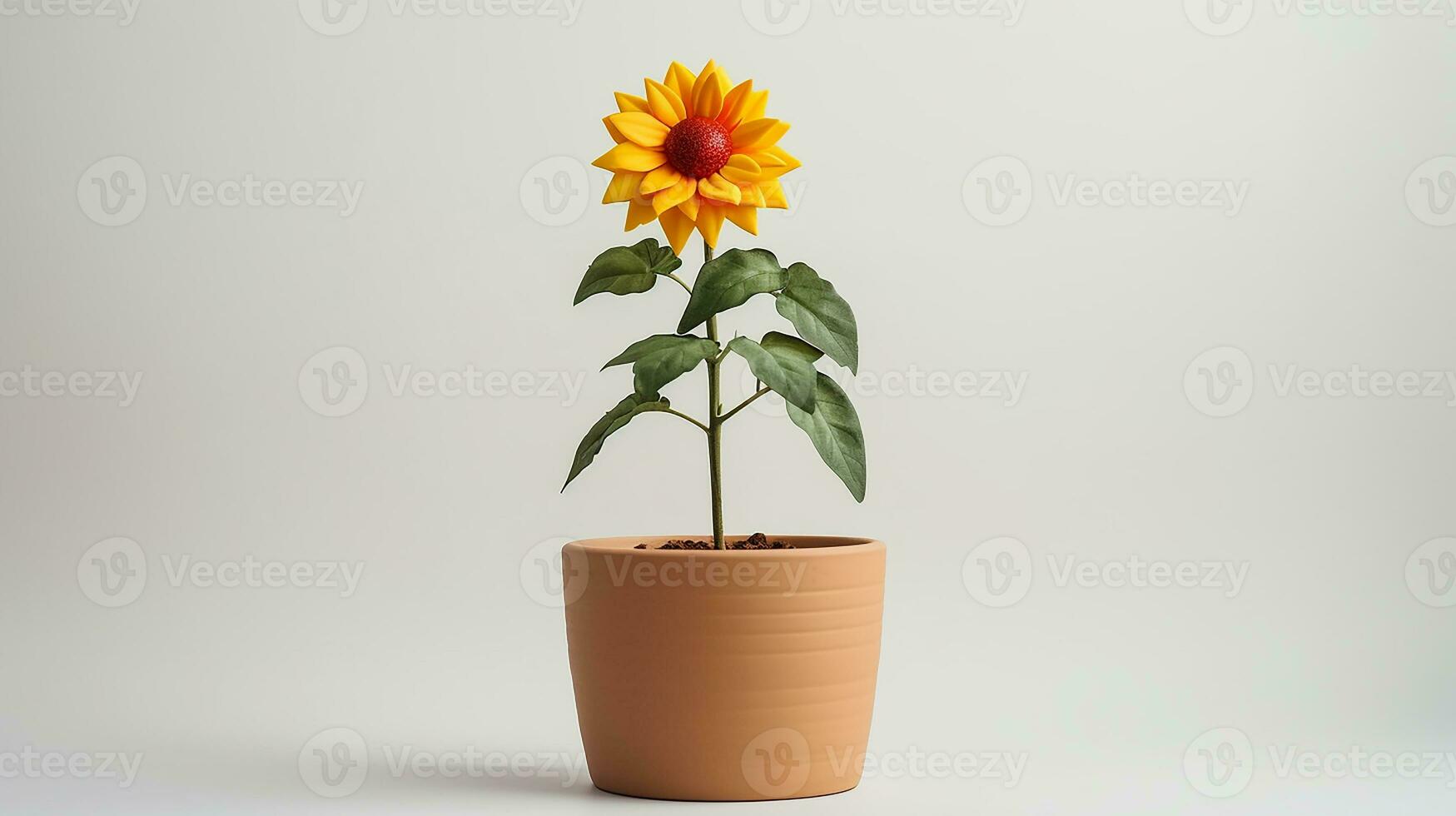 Photo of Sun Rose flower in pot isolated on white background. Generative AI