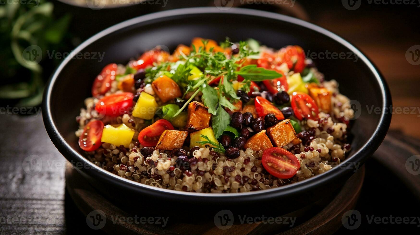 Photo of Quinoa Bowl as a dish in a high-end restaurant. Generative AI
