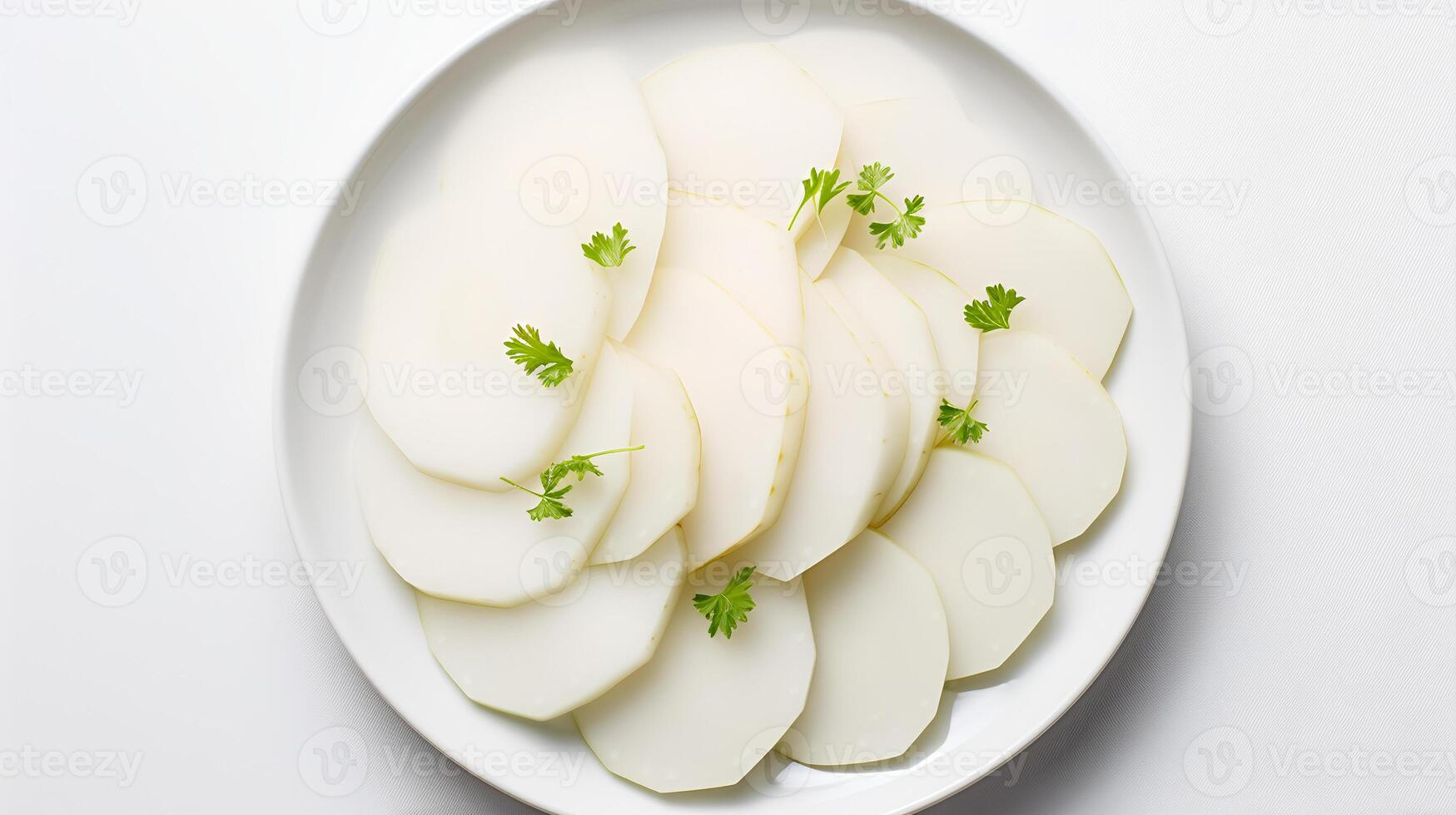 Daikon radish sliced photo isolated on white background.