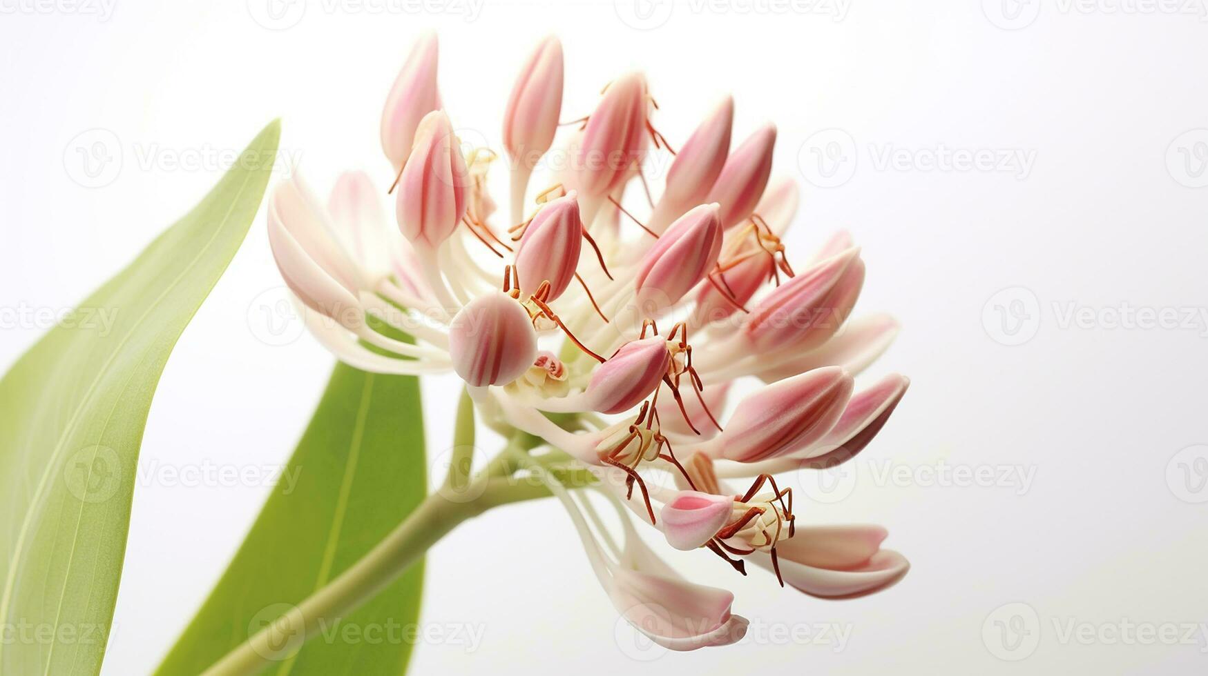 Photo of beautiful Milkweed flower isolated on white background. Generative AI