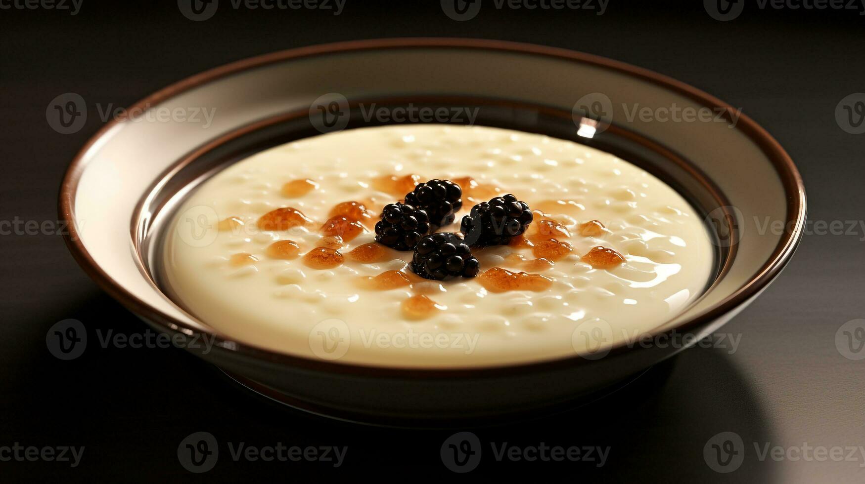 Photo of Rice Pudding as a dish in a high-end restaurant. Generative AI