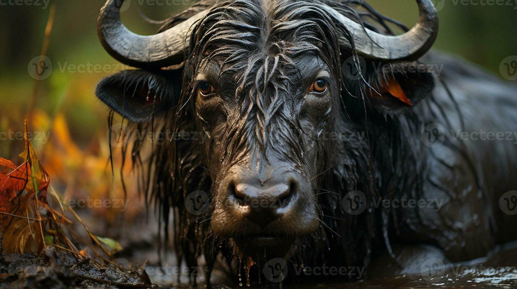 Close-up photo of a Wildebeest looking any direction on jungle. Generative AI