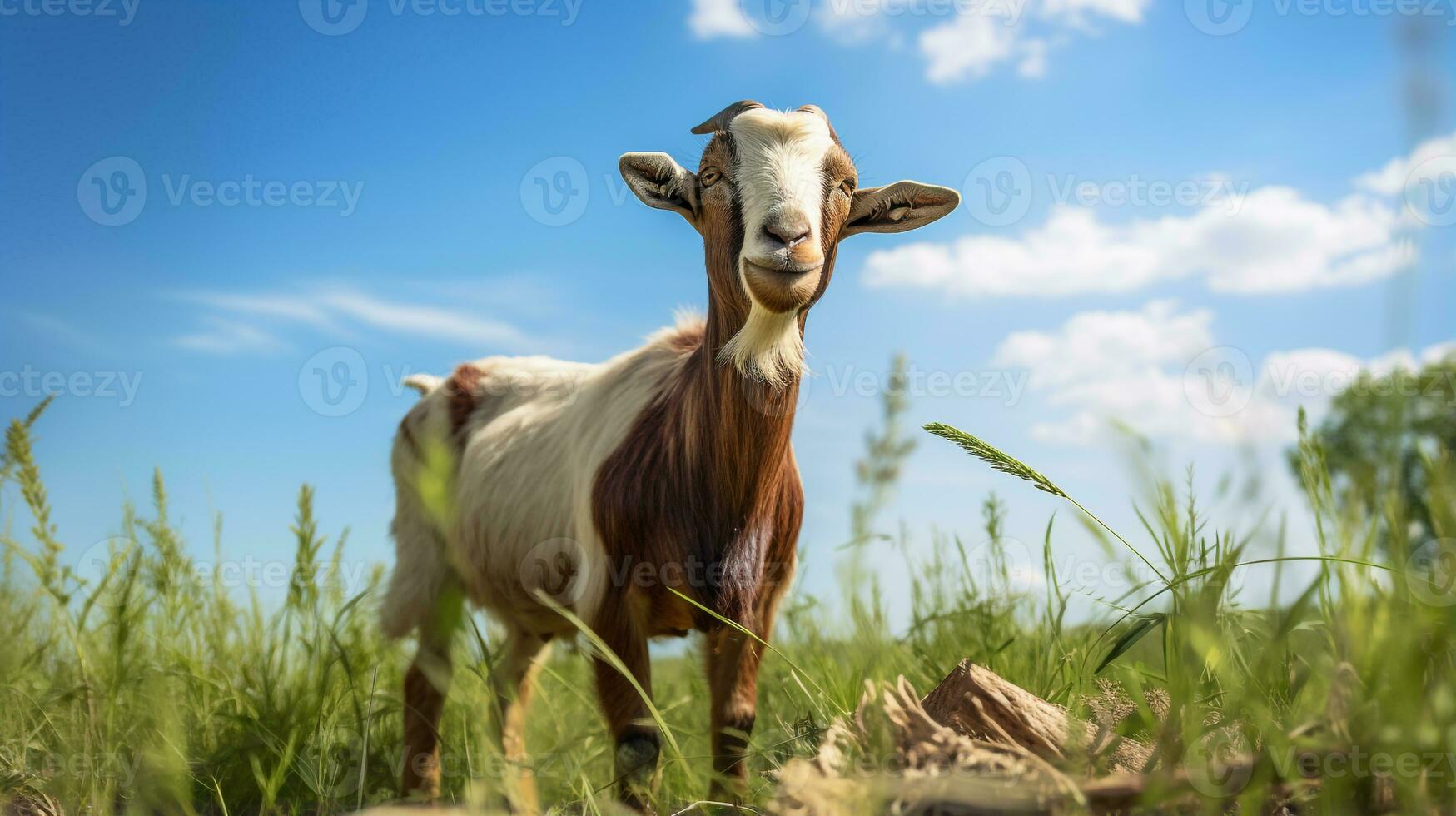 foto de un cabra en el tierras de cultivo generativo ai