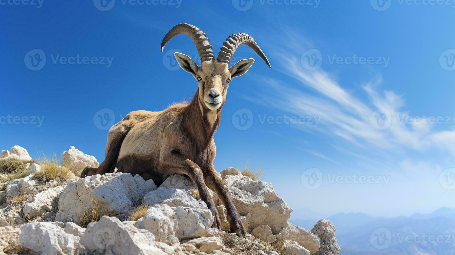 Photo of a Ibex under Blue Sky. Generative AI